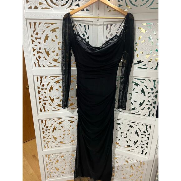 Dresses & Skirts - Black Lace-Trim Cowl Neck Midi Dress